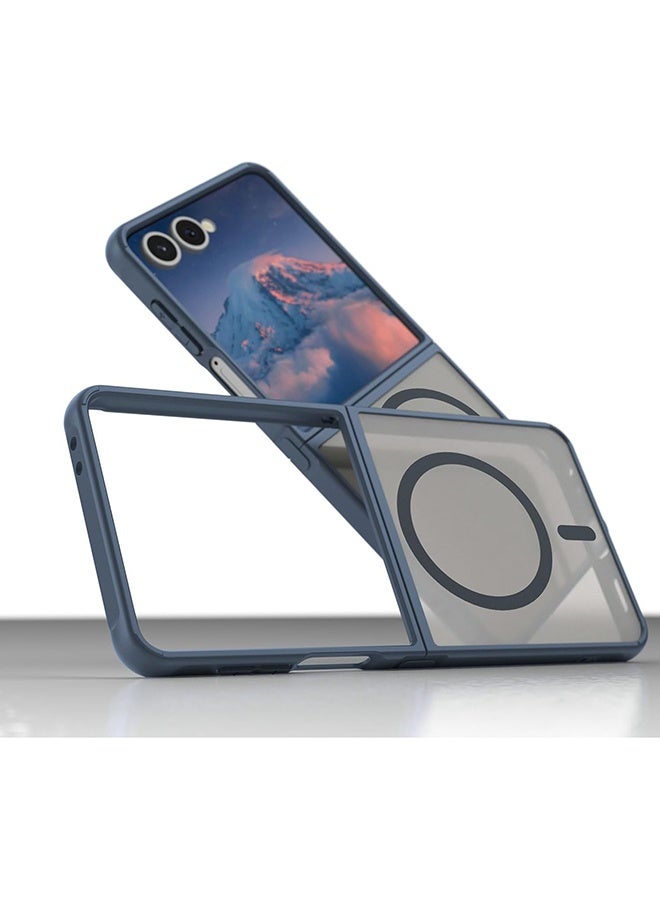 Wffo Compatible with Samsung Galaxy Z Flip 7 Case [Compatible with MagSafe] - Translucent Frosted Phone Case - PC Durable Phone Protector - Magnetic Phone Case - TPU Shockproof Protective Case - Blue - Image 5